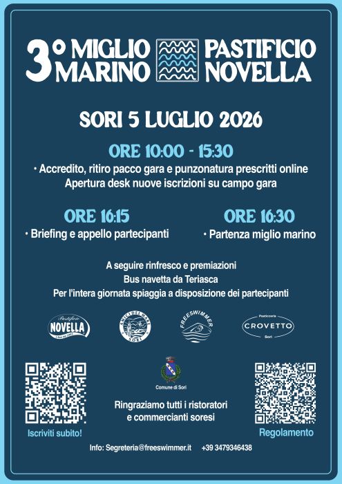 3° Edizione miglio Pastificio Novella - 5 luglio 2026 - Sori (GE)