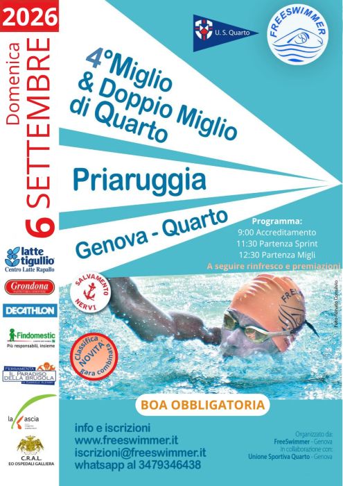 4° Edizione Miglio & Doppio miglio di Quarto - 6 Settembre 2026 - Genova - GE